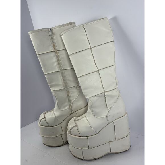 Demonia White Stack-301 knee-high boots Size Men 6 - Picture 3 of 16